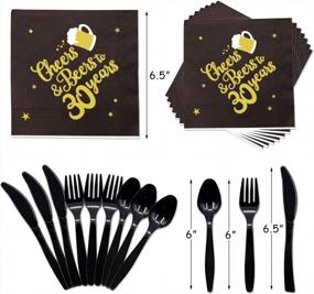img 1 attached to 142 Pieces 30Th Birthday Party Tableware Set Black And Gold Party Value Pack Including Pre-Strung Banner, Tablecloth, Plates, Cups, Napkins, Spoons, Forks, Knives, Serves 20