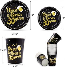 img 2 attached to 142 Pieces 30Th Birthday Party Tableware Set Black And Gold Party Value Pack Including Pre-Strung Banner, Tablecloth, Plates, Cups, Napkins, Spoons, Forks, Knives, Serves 20