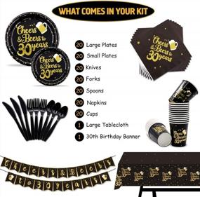 img 3 attached to 142 Pieces 30Th Birthday Party Tableware Set Black And Gold Party Value Pack Including Pre-Strung Banner, Tablecloth, Plates, Cups, Napkins, Spoons, Forks, Knives, Serves 20