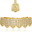 lureen fully paved cz bar grillz set in 14k gold and silver for top and bottom teeth with additional molding bars logo