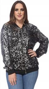 img 4 attached to Sparkling Plus Size Sequin Bomber Jacket For Women - Long Sleeve Zip Up Coat By Anna-Kaci