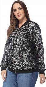 img 2 attached to Sparkling Plus Size Sequin Bomber Jacket For Women - Long Sleeve Zip Up Coat By Anna-Kaci