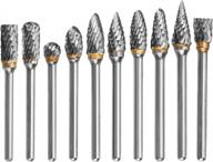 hqmaster 10pcs 1/8" tungsten carbide rotary burr bits set - solid carbide carving drill grinding cutter tools for diy woodworking, metal polishing & engraving logo