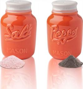 img 4 attached to Vintage Mason Jar Salt & Pepper Shakers Adorable Decorative Mason Jar Decor For Vintage, Rustic, Shabby Chic - Sturdy Ceramic In Coral - 3.5 Oz. Cap