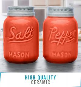 img 3 attached to Vintage Mason Jar Salt & Pepper Shakers Adorable Decorative Mason Jar Decor For Vintage, Rustic, Shabby Chic - Sturdy Ceramic In Coral - 3.5 Oz. Cap