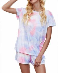 img 4 attached to Starry Night Sleepwear: Trendy Women'S Tie Dye Pajama Set - Crew Neck And Short Sleeves