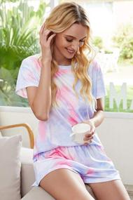 img 1 attached to Starry Night Sleepwear: Trendy Women'S Tie Dye Pajama Set - Crew Neck And Short Sleeves