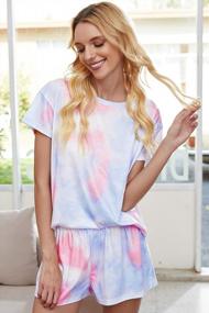 img 3 attached to Starry Night Sleepwear: Trendy Women'S Tie Dye Pajama Set - Crew Neck And Short Sleeves