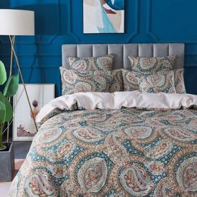 img 3 attached to FADFAY Paisley Duvet Cover Set Twin Blue And Beige Reversible Paisley Floral Bedding 100% Cotton Ultra Soft Bedding Set With Hidden Zipper Closure 3 Pieces, 1Duvet Cover & 2Pillowcases, Twin Size