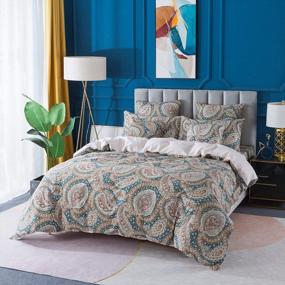 img 4 attached to FADFAY Paisley Duvet Cover Set Twin Blue And Beige Reversible Paisley Floral Bedding 100% Cotton Ultra Soft Bedding Set With Hidden Zipper Closure 3 Pieces, 1Duvet Cover & 2Pillowcases, Twin Size
