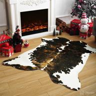 🐄 amearea large faux cowhide rug, premium cow print area rug for bedroom, faux fur animal hide carpet for living room, kid's bed room, dining western decor mat - dark brown, 4.6x5.2 feet логотип