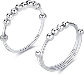 img 4 attached to Anxiety Relief Ring Set for Women: Sterling Silver Bead Spinner Fidget Rings for Women, Dainty Jewelry - Pack of 2