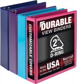 img 4 attached to Samsill Durable 2 Inch D Ring Binder, Made In USA, Customizable Clear View Cover, Fashion Assortment 4 Pack, 480 Pages Each