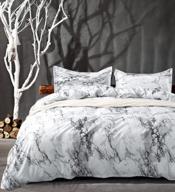 1000-tc luxury microfiber down comforter quilt cover set: nanko queen bedding duvet with white & black marble print, zipper closure + ties - modern style for men & women 标志