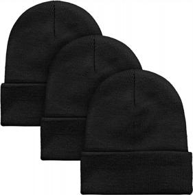 img 4 attached to 3 Pack Unisex Winter Beanie Hats: Skull Cap Knitted Cuff Caps W/ Roll-Up Edge For Men & Women Outdoors
