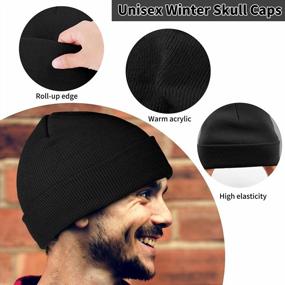img 2 attached to 3 Pack Unisex Winter Beanie Hats: Skull Cap Knitted Cuff Caps W/ Roll-Up Edge For Men & Women Outdoors