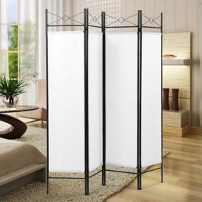 img 4 attached to Sandinrayli Steel Room Divider Screen - Enhance Your Privacy With 4-Panel Folding Partition In Espresso (White)