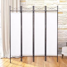img 3 attached to Sandinrayli Steel Room Divider Screen - Enhance Your Privacy With 4-Panel Folding Partition In Espresso (White)