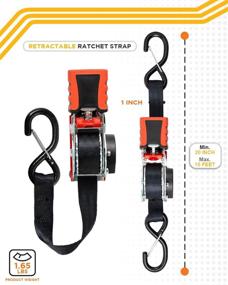 img 2 attached to 🔒 Strapinno Retractable Ratchet Straps 1 inch x 10 feet, Secure Tie-Downs with Rubber-Coated Steel Handles, S-Hooks & Durable Hardware, for Motorcycle, Jetski, and Kayak. Breaking Strength: 1,500lbs/680kg. Set of 4pcs.