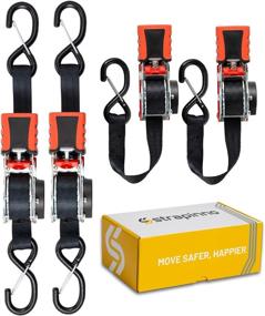 img 4 attached to 🔒 Strapinno Retractable Ratchet Straps 1 inch x 10 feet, Secure Tie-Downs with Rubber-Coated Steel Handles, S-Hooks & Durable Hardware, for Motorcycle, Jetski, and Kayak. Breaking Strength: 1,500lbs/680kg. Set of 4pcs.