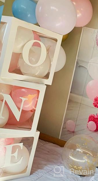 img 1 attached to 🎈 One Year Old Birthday Balloon Boxes with 24 Balloons - Safari/Jungle Wild One Green Theme - Baby First Birthday Decorations Clear Cube Blocks 'ONE' Letters as Cake Smash Photoshoot Props review by Enoch Sahay