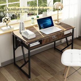 img 3 attached to 47-дюймовый современный компьютерный стол DEWEL с выдвижным ящиком и полками — идеально подходит для домашнего офиса, игр и небольших помещений