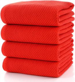 img 4 attached to Set Of 4 Large Red Waffle Weave Cotton Bath Towels - Quick-Drying, Lightweight And Thin Knit - Dimensions: 27" X 55" - From CC Caihong Towels