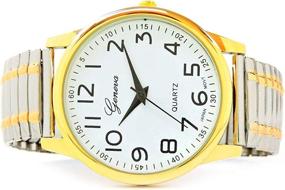 img 1 attached to Easy-to-Read 2Tone Large Face Stretch Band Watch - Style & Accessibility Combined