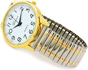 img 2 attached to Easy-to-Read 2Tone Large Face Stretch Band Watch - Style & Accessibility Combined