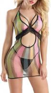 evababy women lingerie rainbow fishnet babydoll sexy mini dress stretch halter chemise logo