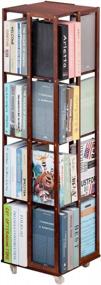 img 4 attached to Bamboo 360 Rotating Bookshelf With Wheels - Freestanding 5 Tier Rolling Bookcase For Home, Office, And Living Room Storage Organization