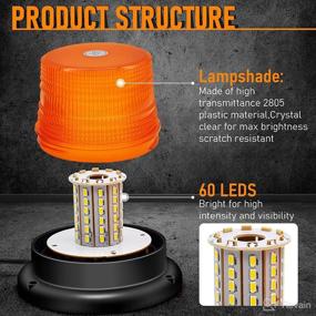 img 2 attached to 🚨 High Intensity Emergency Warning Vehicle Lights - 60 LEDs Beacon Lights Amber Strobe Lights with Magnetic Base and 10 FT Straight Cord for Multiple Vehicles