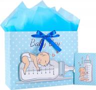 loveinside baby boy gift bag blue baby bottle design with tissue paper and greeting card for baby shower, new parents, and more - 13" x 10" x 5", 1 pcs logo