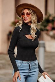 img 1 attached to Women'S Fall 2023 Fashion 2 Piece Cutout Tops Long Sleeve Mock Neck Rib Knit Pullover Sweater Winter PRETTYGARDEN