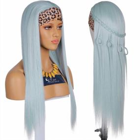img 4 attached to FUHSI Headband Wig For Women Spearmint Color Non Lace Front Wig Long Straight Glueless FUTURA Fiber Synthetic Wig Color–22Inch Opal# Color