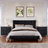 комплект мебели для спальни merax queen, кровать-платформа с черной бархатной обивкой и тумбочками с 2 ящиками (3 предмета) логотип