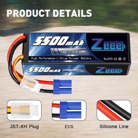 img 2 attached to High-Performance EC5 Connector 3S Lipo Battery | Zeee 5500MAh 11.1V For RC Car & Vehicles | 120C & Hard Case (2 Pack)
