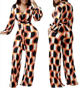img 2 attached to CutieLove Women'S Multicolor Print V-Neck Jumpsuit With Belt - Sexy Casual Long Sleeve Wide Leg Pants For Stylish Comfort