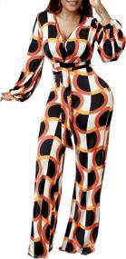 img 4 attached to CutieLove Women'S Multicolor Print V-Neck Jumpsuit With Belt - Sexy Casual Long Sleeve Wide Leg Pants For Stylish Comfort
