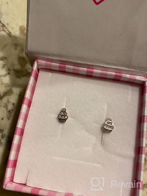 img 1 attached to 925 Sterling Silver Clear & Pink Cubic Zirconia Cupcake Earring Studs for Kids & Pre-Teens - Beautiful CZ Girl's Screw Back Earrings with Fun & Colorful Cupcakes review by Tracy Heidebrink