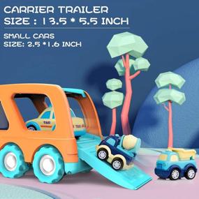 img 2 attached to Colorful Toy Car Set For Kids - 9 Pack Gift For Boys And Girls Of Ages 2-5 With Transport Truck, Pull Back Vehicles, Sound And Light Effects!