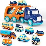 colorful toy car set for kids - 9 pack gift for boys and girls of ages 2-5 with transport truck, pull back vehicles, sound and light effects! логотип