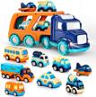 colorful toy car set for kids - 9 pack gift for boys and girls of ages 2-5 with transport truck, pull back vehicles, sound and light effects! logo