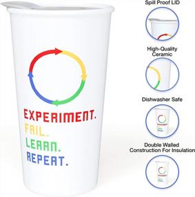 img 4 attached to Experiment. Fail. Learn. Repeat" Motivational Ceramic Coffee Travel Mug 12 Oz. With Sealed BPA Free Lid, Dishwasher And Microwave Safe - Motivational Quote Coffee Mug - Ideal Gift For Your Co-Worker