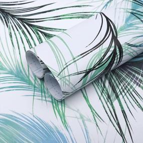 img 4 attached to Green Floral Peel And Stick Wallpaper Boho Self Adhesive Peacock Feather Wallpaper For Bedroom 17.7" X 78.7" Home Decoration Removable Renter Friendly Wallpaper