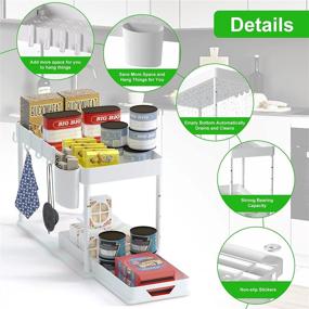 img 2 attached to White 2 Tier Sliding Under Sink Cabinet Storage Organizer With 4 Hooks And 1 Hanging Cup For Kitchen Or Bathroom Adjustable Height
