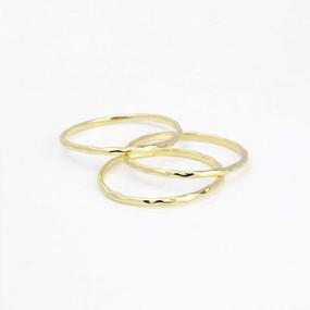 img 1 attached to 14K Gold Plated Skinny Hammered Stacking Ring Set For Women Girls - Size 4 To 9