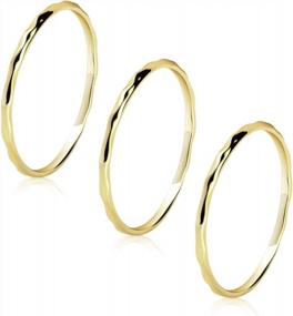 img 4 attached to 14K Gold Plated Skinny Hammered Stacking Ring Set For Women Girls - Size 4 To 9