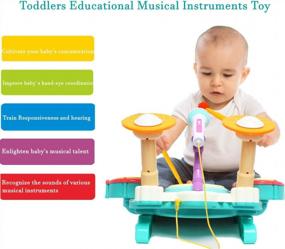 img 1 attached to TOONEV Baby Musical Instruments Toys,Kids Drum Set Piano Keyboard And Xylophone 5 In 1 Toddler Drum Microphone Light Baby Musical Learning Toys For 3-12 Years Old Boy Girl Birthday Gift