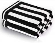 2 pack soft cotton cabana stripe bath towel set - 100% ring spun cotton large pool towels - black logo